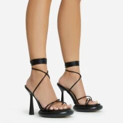 EGO Sauce Lace Up Strappy Statement Platform Heel In Black Faux Leather