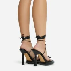EGO Sauce Lace Up Strappy Statement Platform Heel In Black Faux Leather -EGO shop 06 10 22 fw5574 sq