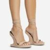 EGO Raven Lace Up Platform Sole Cut Out Wedge Heel In Nude Faux Leather