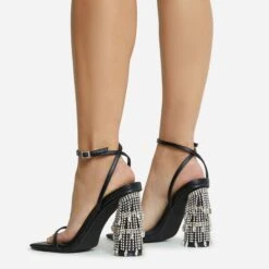 EGO Chalston Square Toe Diamante Tassel Detail Round Block Heel In Black Faux Leather -EGO shop 06 10 22 fw5668 copy