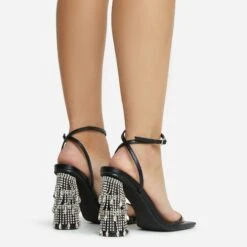 EGO Chalston Square Toe Diamante Tassel Detail Round Block Heel In Black Faux Leather -EGO shop 06 10 22 fw5669 copy