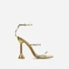 EGO Jocee Diamante Triple Strap Square Toe Statement Heel In Gold Faux Leather -EGO shop 06 10 22 fw5691 sq