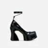 EGO Ahead-Of-The-Curve Lace Up Square Closed Toe Platform Curved Block Heel In Black Patent