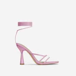EGO Say-My-Name Lace Up Strappy Pointed Toe Statement Block Heel In Pink Glitter