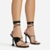 EGO Empty-Love Lace Up Strappy Detail Square Toe Statement Heel In Black Faux Leather -EGO shop 12 01 23 fw acc52833 s