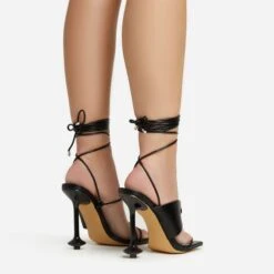 EGO Empty-Love Lace Up Strappy Detail Square Toe Statement Heel In Black Faux Leather -EGO shop 12 01 23 fw acc52836 sb2