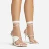EGO Empty-Love Lace Up Strappy Detail Square Toe Statement Heel In White Faux Leather