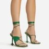 EGO Empty-Love Lace Up Strappy Detail Square Toe Statement Heel In Green Faux Leather -EGO shop 12 01 23 fw acc52846 s