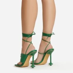 EGO Empty-Love Lace Up Strappy Detail Square Toe Statement Heel In Green Faux Leather -EGO shop 12 01 23 fw acc52848 sb