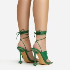 EGO Empty-Love Lace Up Strappy Detail Square Toe Statement Heel In Green Faux Leather -EGO shop 12 01 23 fw acc52849 sb2