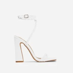 EGO Visalia Double Twisted Strap Detail Square Toe Flared Block Heel In White Faux Leather