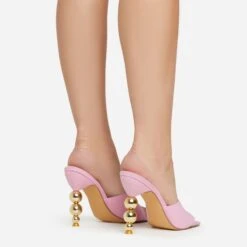 EGO Orbital Square Peep Toe Statement Metallic Heel Mule In Pink Linen -EGO shop 15 02 23 fw58872 sq