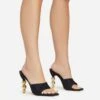 EGO Orbital Square Peep Toe Statement Metallic Heel Mule In Black Linen