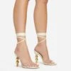 EGO Rose-Rouge Lace Up Clear Perspex Strap Square Toe Statement Metallic Heel In Beige Linen -EGO shop 15 02 23 fw58930 sq