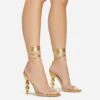EGO Rose-Rouge Lace Up Clear Perspex Strap Square Toe Statement Metallic Heel In Gold Faux Leather