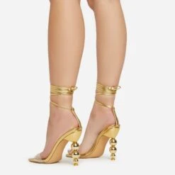 EGO Rose-Rouge Lace Up Clear Perspex Strap Square Toe Statement Metallic Heel In Gold Faux Leather -EGO shop 15 02 23 fw58944 sq