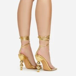 EGO Rose-Rouge Lace Up Clear Perspex Strap Square Toe Statement Metallic Heel In Gold Faux Leather -EGO shop 15 02 23 fw58945 sq