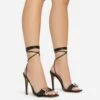 EGO Get-In-Loser Lace Up Buckle Detail Square Toe Stiletto Heel In Black Faux Leather