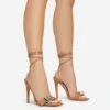 EGO Get-In-Loser Lace Up Buckle Detail Square Toe Stiletto Heel In Dark Nude Faux Leather -EGO shop 15 02 23 fw58950 s