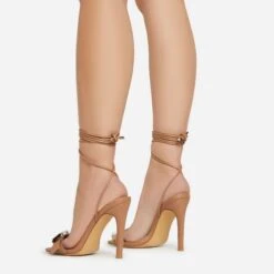 EGO Get-In-Loser Lace Up Buckle Detail Square Toe Stiletto Heel In Dark Nude Faux Leather -EGO shop 15 02 23 fw58952 sb