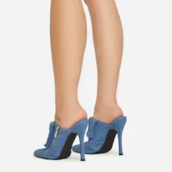 EGO Americana Zip Detail Pointed Toe Stiletto Heel Mule In Blue Denim -EGO shop 15 02 23 fw59045 sb