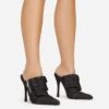 EGO Americana Zip Detail Pointed Toe Stiletto Heel Mule In Black Denim