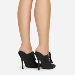EGO Americana Zip Detail Pointed Toe Stiletto Heel Mule In Black Denim -EGO shop 15 02 23 fw59050 sb2
