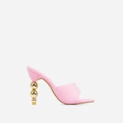 EGO Orbital Square Peep Toe Statement Metallic Heel Mule In Pink Linen -EGO shop 15 02 23 fw60544 sq