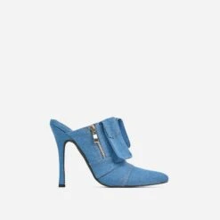 EGO Americana Zip Detail Pointed Toe Stiletto Heel Mule In Blue Denim -EGO shop 15 02 23 fw60585 sq
