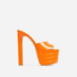 EGO Merge Peep Toe Exteme Platform Thin Block Heel Mule In Orange Patent -EGO shop 15 02 23 fw62670 sq