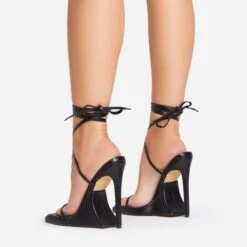 EGO Superlit Lace Up Square Toe Sculptured Platform Stiletto Heel In Black Faux Leather -EGO shop 15 02 23 fw63542 sb2