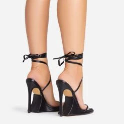 EGO Superlit Lace Up Square Toe Sculptured Platform Stiletto Heel In Black Faux Leather -EGO shop 15 02 23 fw63543 sb