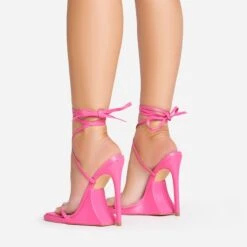 EGO Superlit Lace Up Square Toe Sculptured Platform Stiletto Heel In Pink Faux Leather -EGO shop 15 02 23 fw63572 sb
