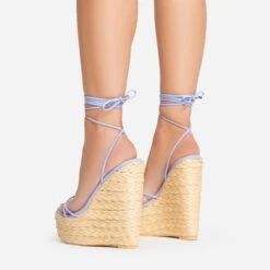 EGO Escape-Away Lace Up Woven Platform Wedge Heel In Lilac Faux Leather -EGO shop 15 02 23 fw63600 sb