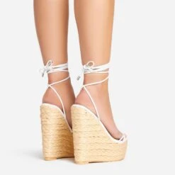 EGO Escape-Away Lace Up Woven Platform Wedge Heel In White Faux Leather -EGO shop 15 02 23 fw63613 sb2