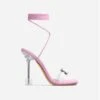 EGO Shine-Bright Lace Up Gem Detail Square Toe Clear Perspex Statement Heel In Pink Faux Leather -EGO shop 15 06 22 fw12891