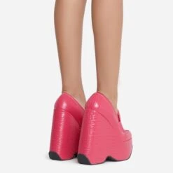 EGO A-New-Day Closed Square Toe Platform Wedge Loafer Heel In Pink Croc Print Faux Leather -EGO shop 15 06 22 fw12938
