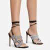 EGO No-Strings-Attached Lace Up Diamante Knotted Strap Detail Square Toe Stiletto Heel In Black Faux Leather -EGO shop 15 06 22 fw12977