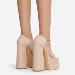 EGO Peggie Diamante Strap Open Square Toe Extreme Platform Block Heel In Nude Faux Leather -EGO shop 15 06 22 fw13000
