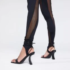 EGO Move-On Lace Up Square Toe Curved Chain Link Heel In Black Faux Leather -EGO shop 15 08 22 catwalk9915