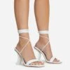 EGO Move-On Lace Up Square Toe Curved Chain Link Heel In White Faux Leather -EGO shop 16 08 22 fw12623