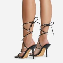 EGO Charmed Lace Up Clear Gem Detail Square Toe Stiletto Heel In Black Faux Leather -EGO shop 16 08 22 fw12713 copy 1
