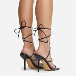 EGO Charmed Lace Up Clear Gem Detail Square Toe Stiletto Heel In Black Faux Leather -EGO shop 16 08 22 fw12714 copy 1
