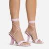EGO Move-On Lace Up Square Toe Curved Chain Link Heel In Pink Faux Leather -EGO shop 16 08 22 fw12723