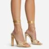 EGO Keep-Dancing Lace Up Diamante Detail Square Toe Thin Block Heel In Gold Faux Leather -EGO shop 16 08 22 fw12736 copy