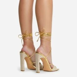 EGO Keep-Dancing Lace Up Diamante Detail Square Toe Thin Block Heel In Gold Faux Leather -EGO shop 16 08 22 fw12739 copy