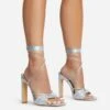 EGO Keep-Dancing Lace Up Diamante Detail Square Toe Thin Block Heel In Silver Faux Leather -EGO shop 16 08 22 fw12740 copy