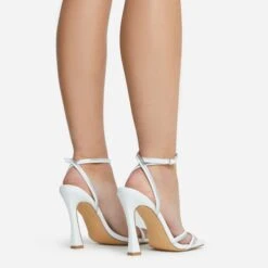 EGO Certified Silver Metallic Detail Square Toe Flared Block Heel In White Faux Leather -EGO shop 16 08 22 fw12836