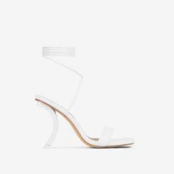 EGO Move-On Lace Up Square Toe Curved Chain Link Heel In White Faux Leather -EGO shop 16 08 22 fw12945