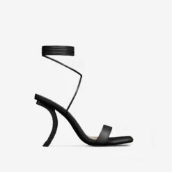 EGO Move-On Lace Up Square Toe Curved Chain Link Heel In Black Faux Leather -EGO shop 16 08 22 fw12948